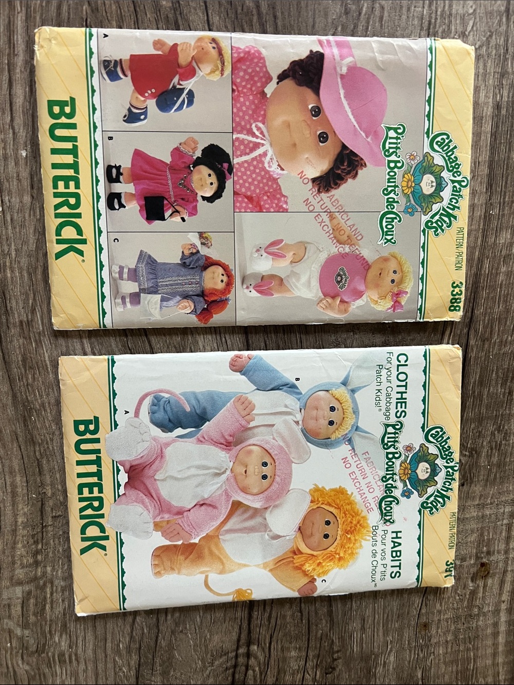 Vintage 1985 Butterick Cabbage Patch Kids Sewing Pattern Lot 3388 & 3565